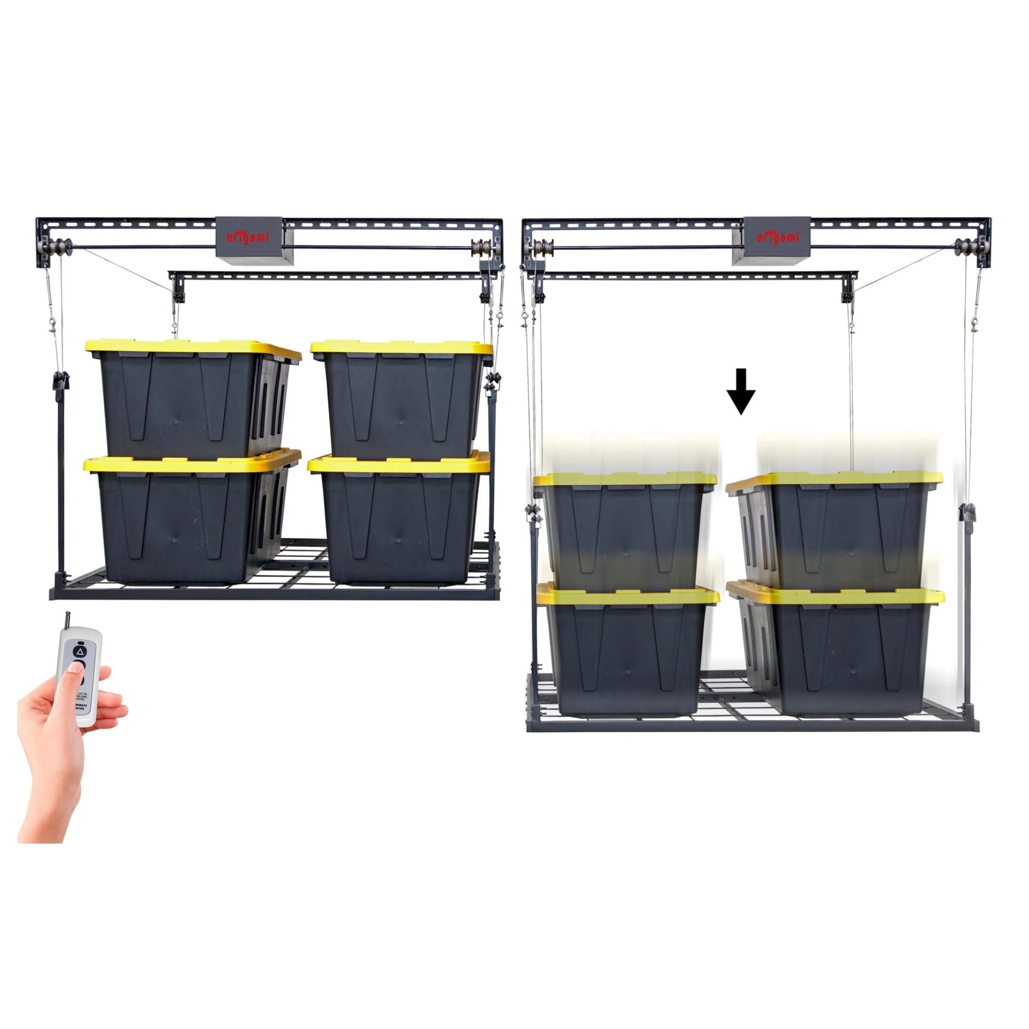 Origami Motorized Garage Ceiling Storage, 52"x25" Overhead Lift System(Open Box) - VMInnovations