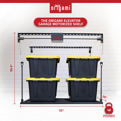 Origami Motorized Garage Ceiling Storage Rack, 52" x 25" Overhead Lift System - VMInnovations