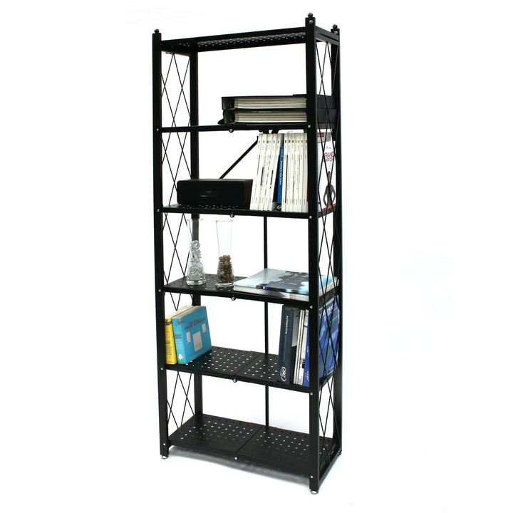 Origami RB Foldable 6 Tier Rack, Wheels, Tall/Slim, Black, Certified Refurbished