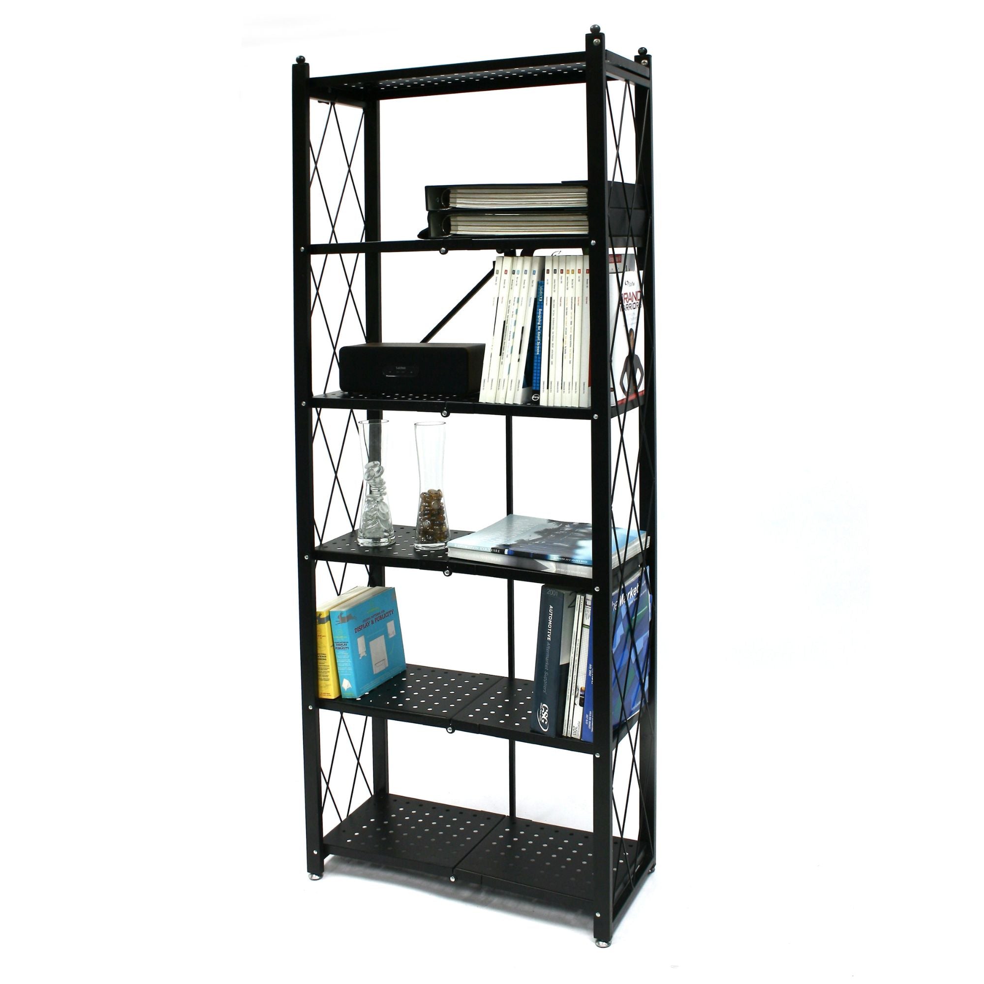 Origami RB Foldable 6 Tier Rack, Wheels, Tall/Slim, Black, Certified Refurbished - VMInnovations