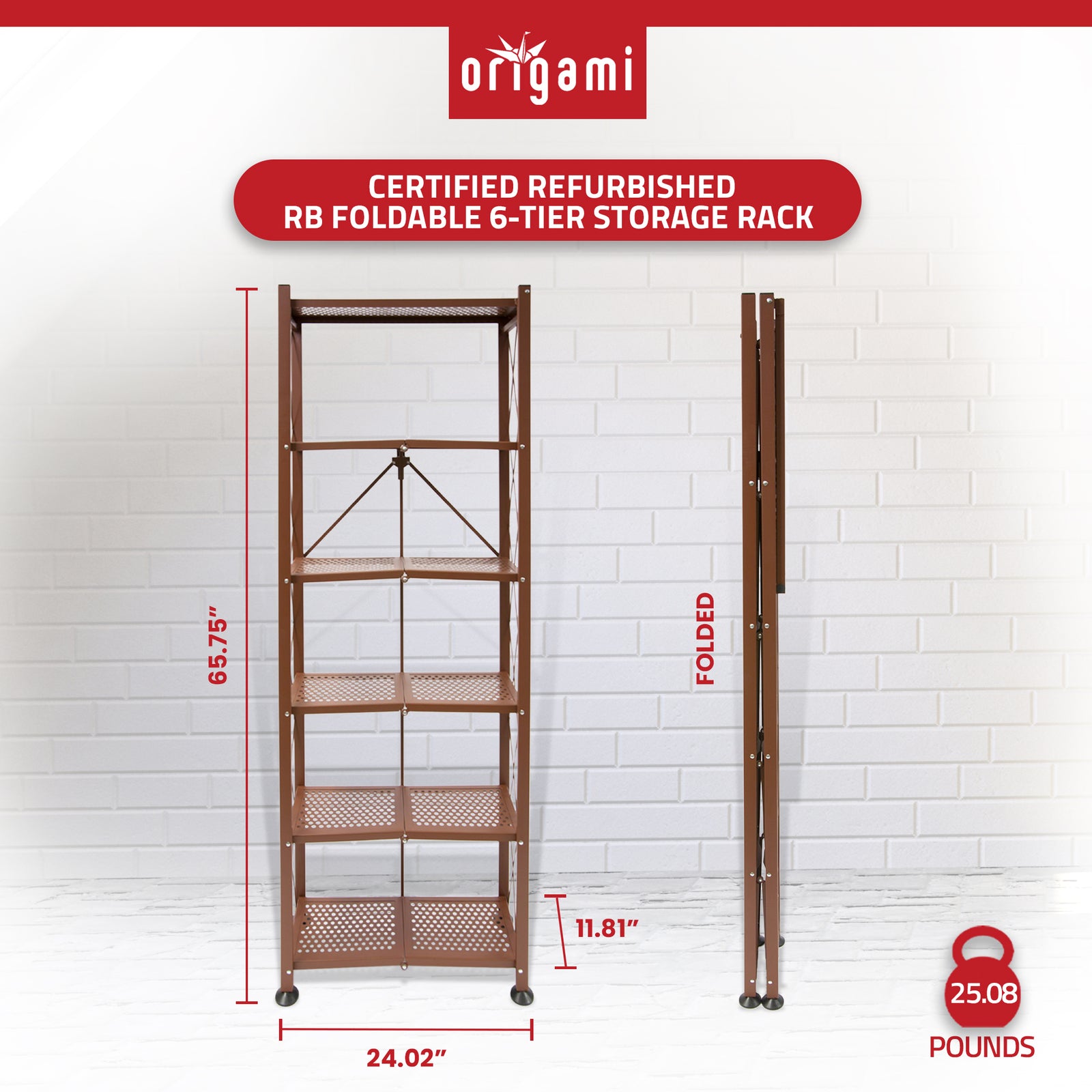 Origami RB Foldable 6 Tier Rack, Wheels Tall/Slim, Bronze, Certified Refurbished - VMInnovations