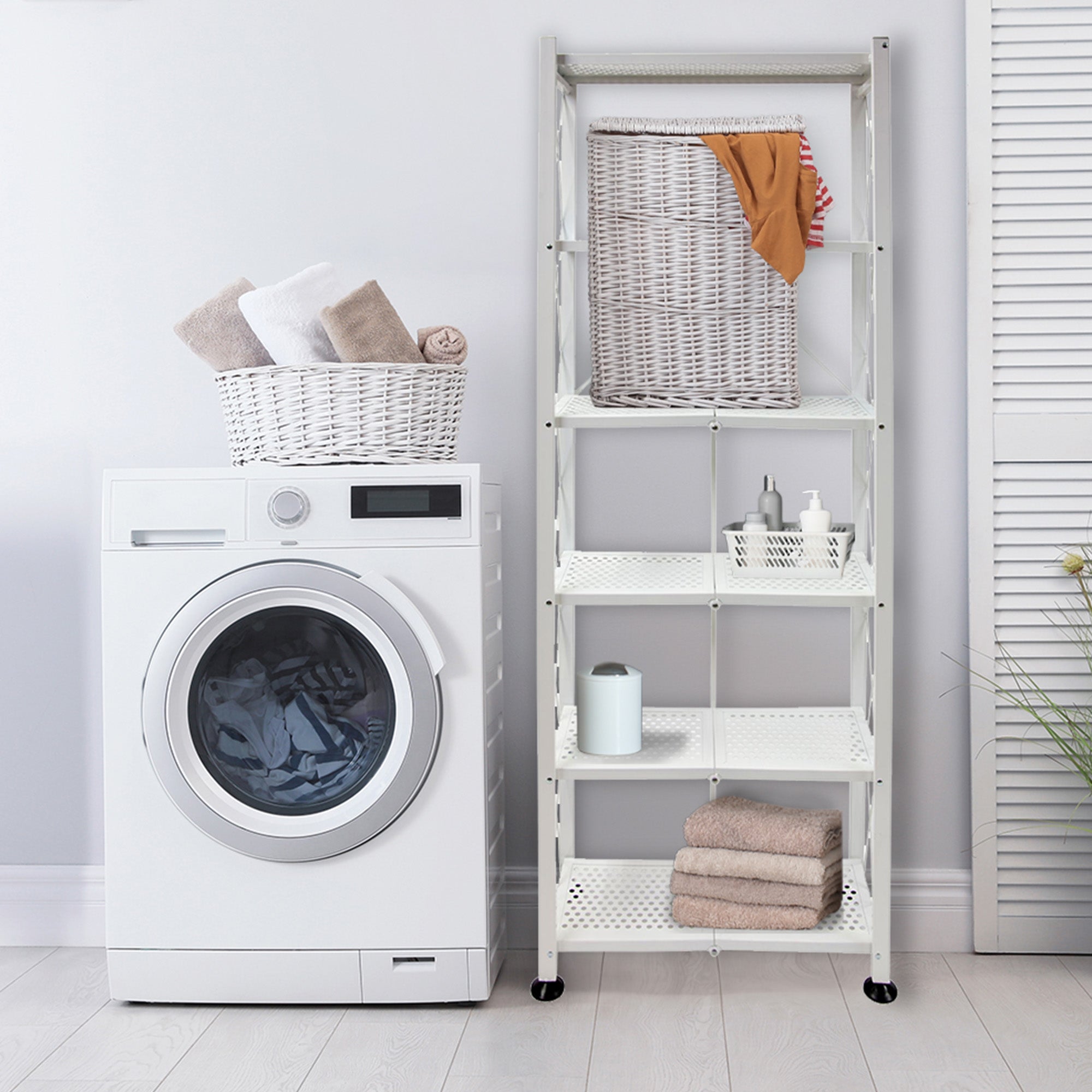 Origami RB Foldable 6 Tier Rack, Wheels, Tall/Slim, White, Certified Refurbished - VMInnovations