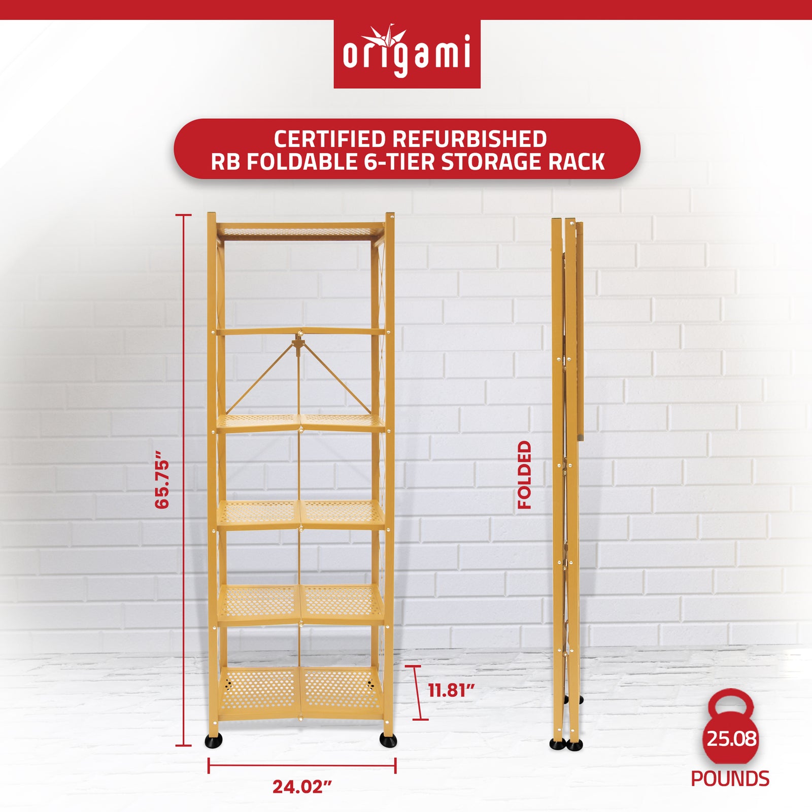 Origami RB Foldable 6 Tier Rack, Wheels, Tall/Slim, Gold, Certified Refurbished - VMInnovations