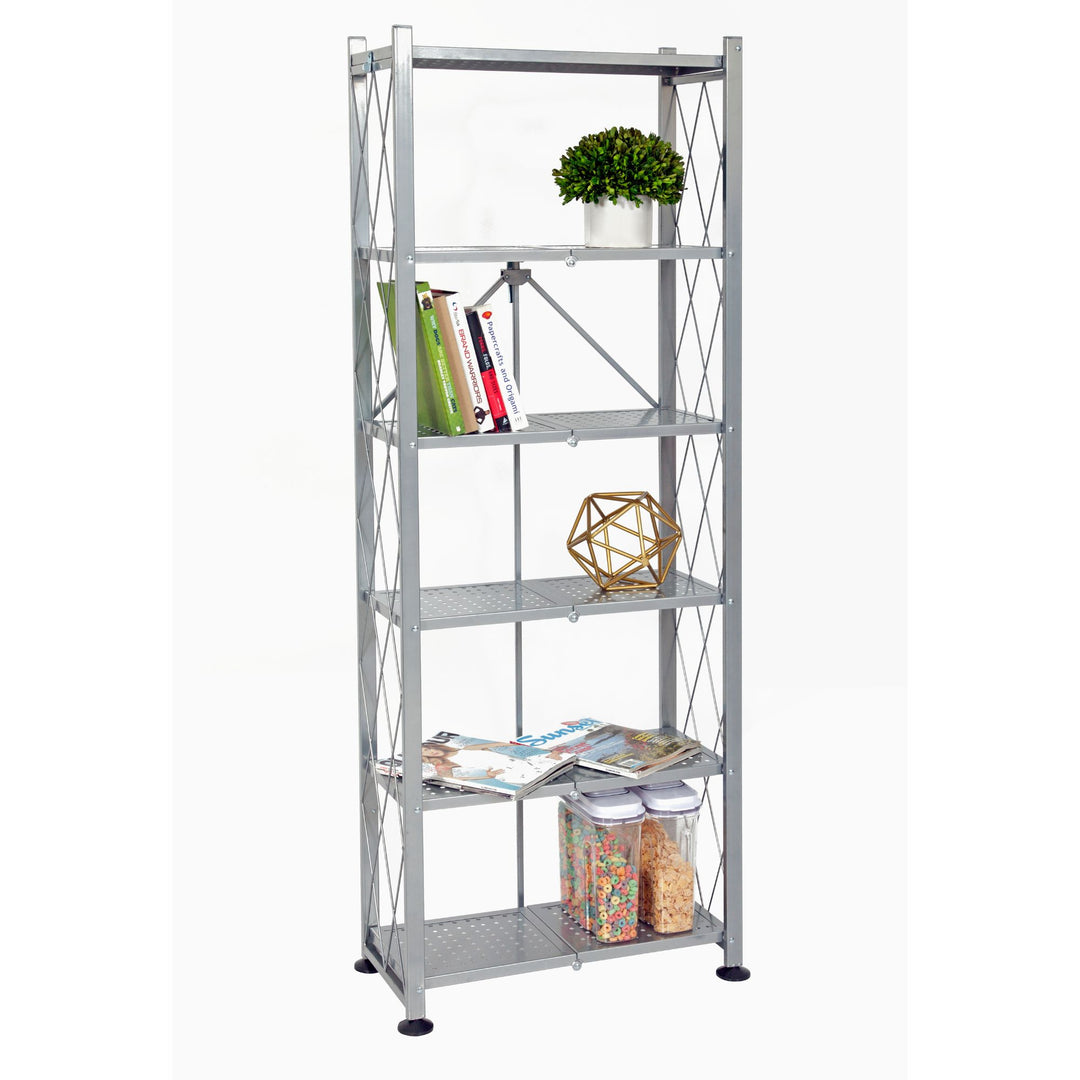 Origami RB Foldable 6 Tier Rack, Wheels Tall/Slim, Silver, Certified Refurbished