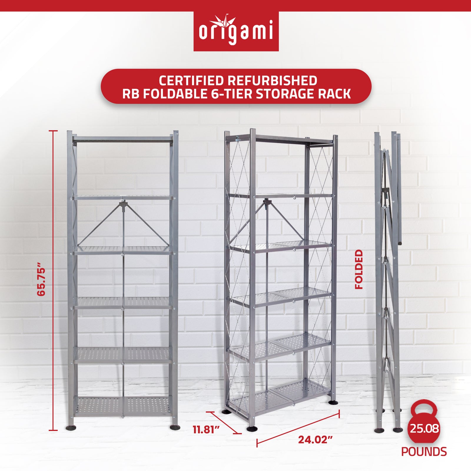 Origami RB Foldable 6 Tier Rack, Wheels Tall/Slim, Silver, Certified Refurbished - VMInnovations