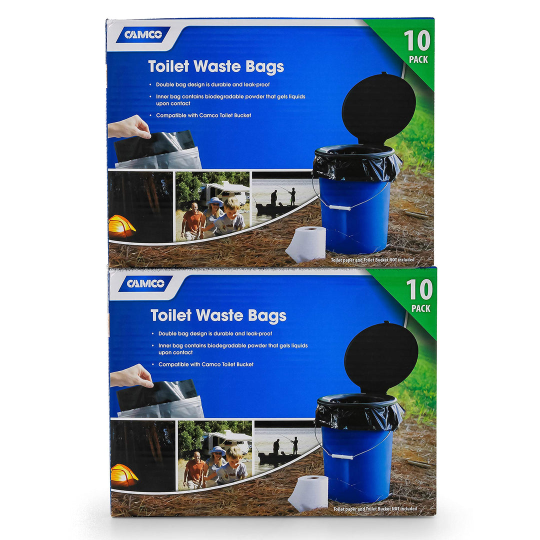 Camco 20 Pack Leak Proof Double Lined Camping Toilet Bucket Waste Bags, Black
