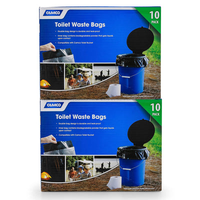 Camco 20 Pack Leak Proof Double Lined Camping Toilet Bucket Waste Bags, Black - VMInnovations