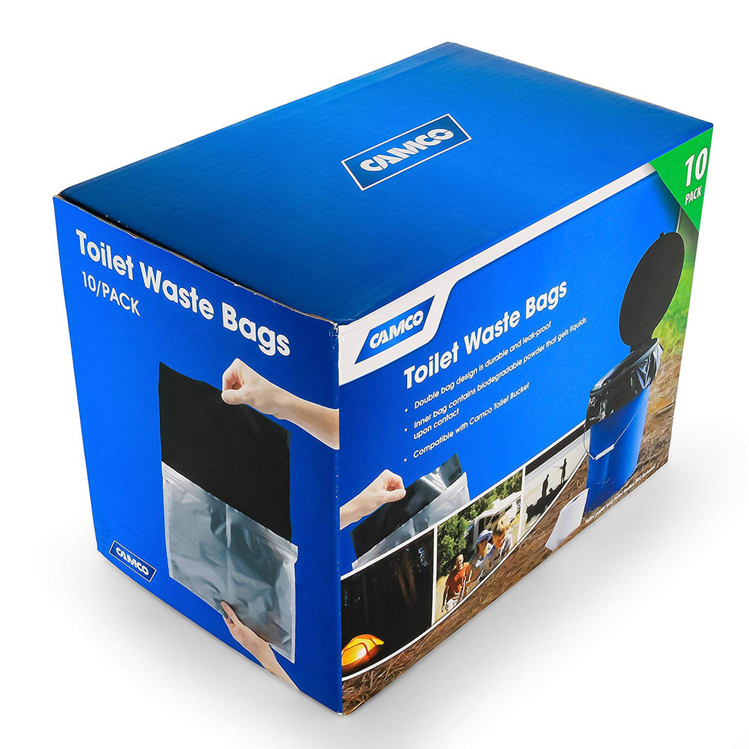 Camco 20 Pack Leak Proof Double Lined Camping Toilet Bucket Waste Bags, Black