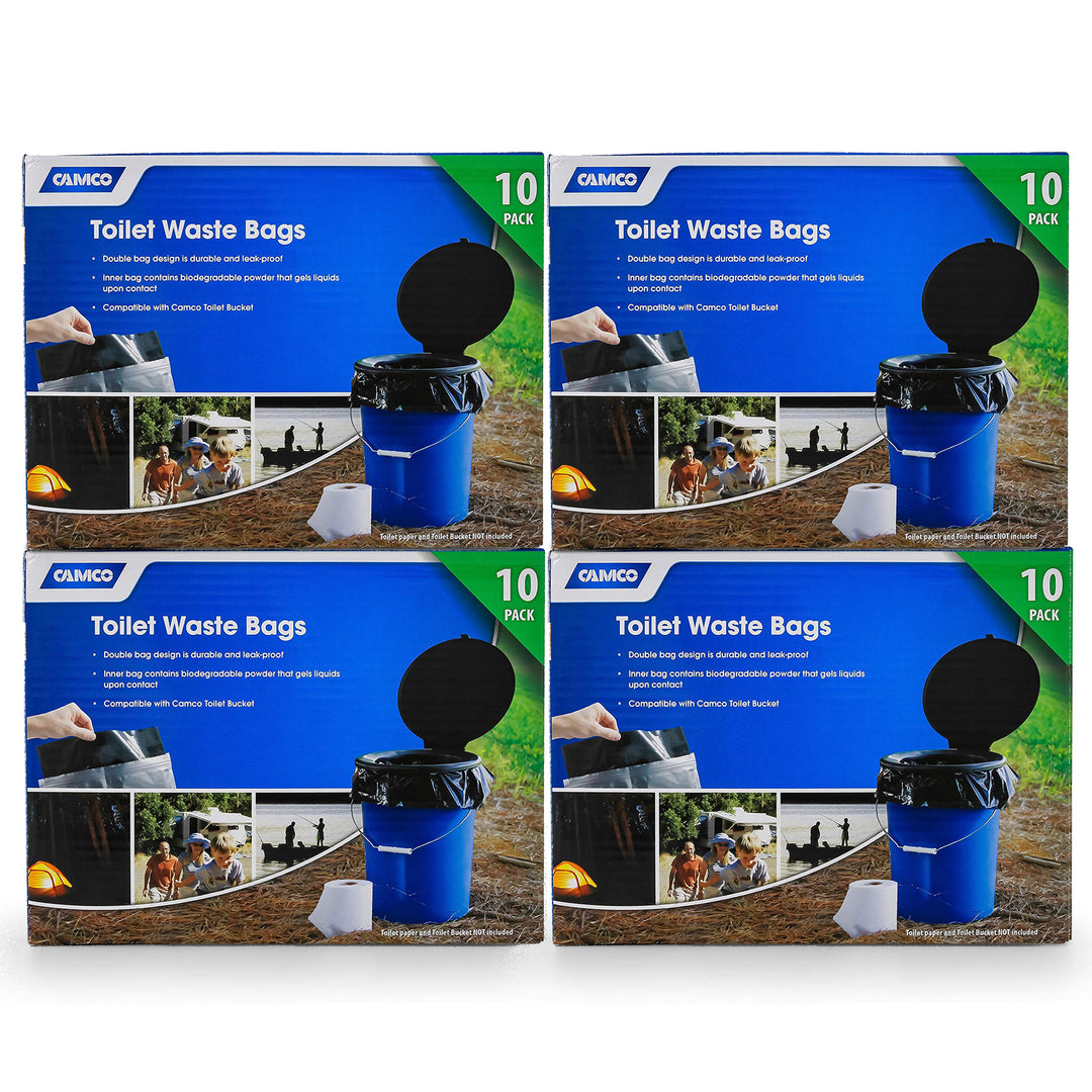 Camco 40 Pack Leak Proof Double Lined Camping Toilet Bucket Waste Bags, Black