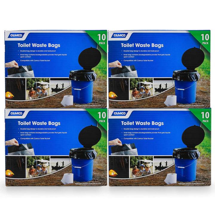 Camco 40 Pack Leak Proof Double Lined Camping Toilet Bucket Waste Bags, Black