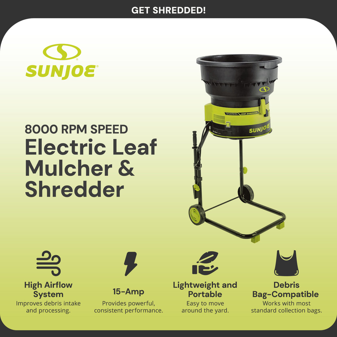 Sun Joe 15 Amp Bladeless 8,000 RPM Electric Leaf Mulcher and Shredder, SDJ617E