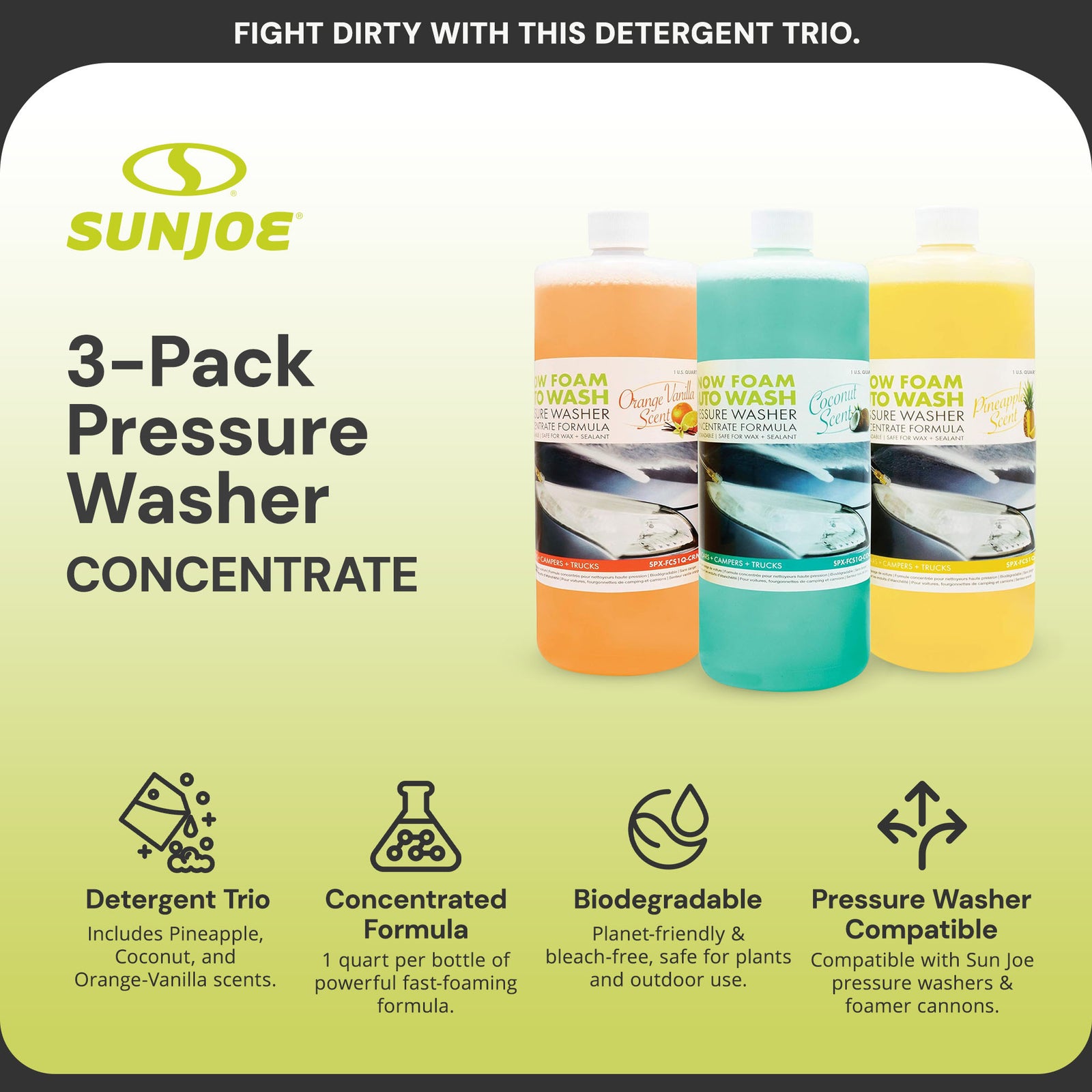 Sun Joe 3 Pack Premium Snow Foam Auto Washing Soap, Concentrated Detergent, AW3Q - VMInnovations