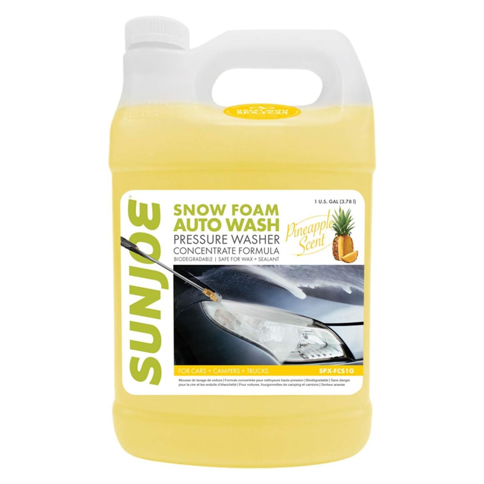 Sun Joe Premium Snow Foam Pineapple Scent Car Wash Soap & Cleaner, 1 Gal, FCS1G - VMInnovations