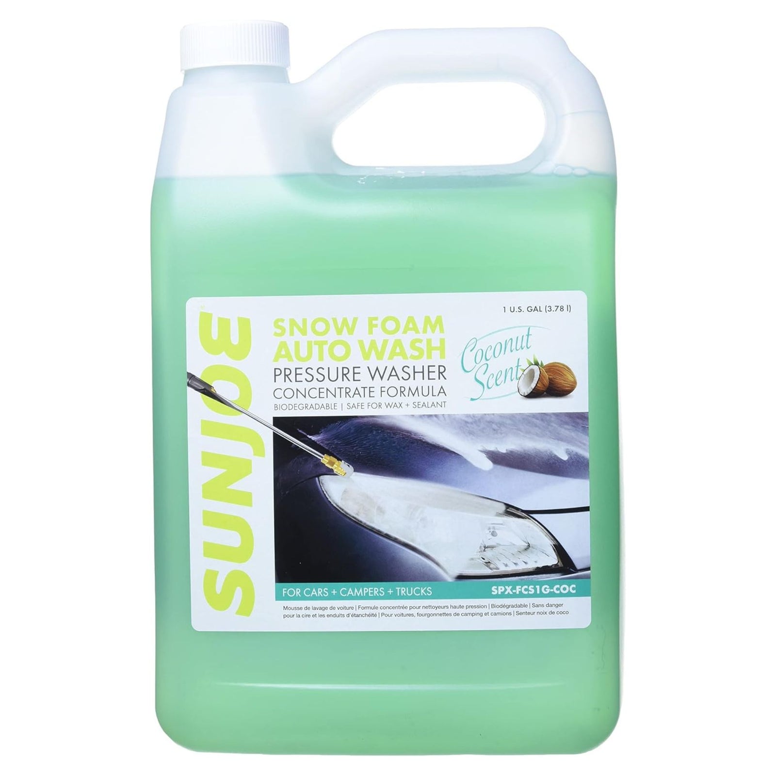 Sun Joe Premium Snow Foam Coconut Scent Car Washing Soap & Cleaner, 1 Gallon - VMInnovations