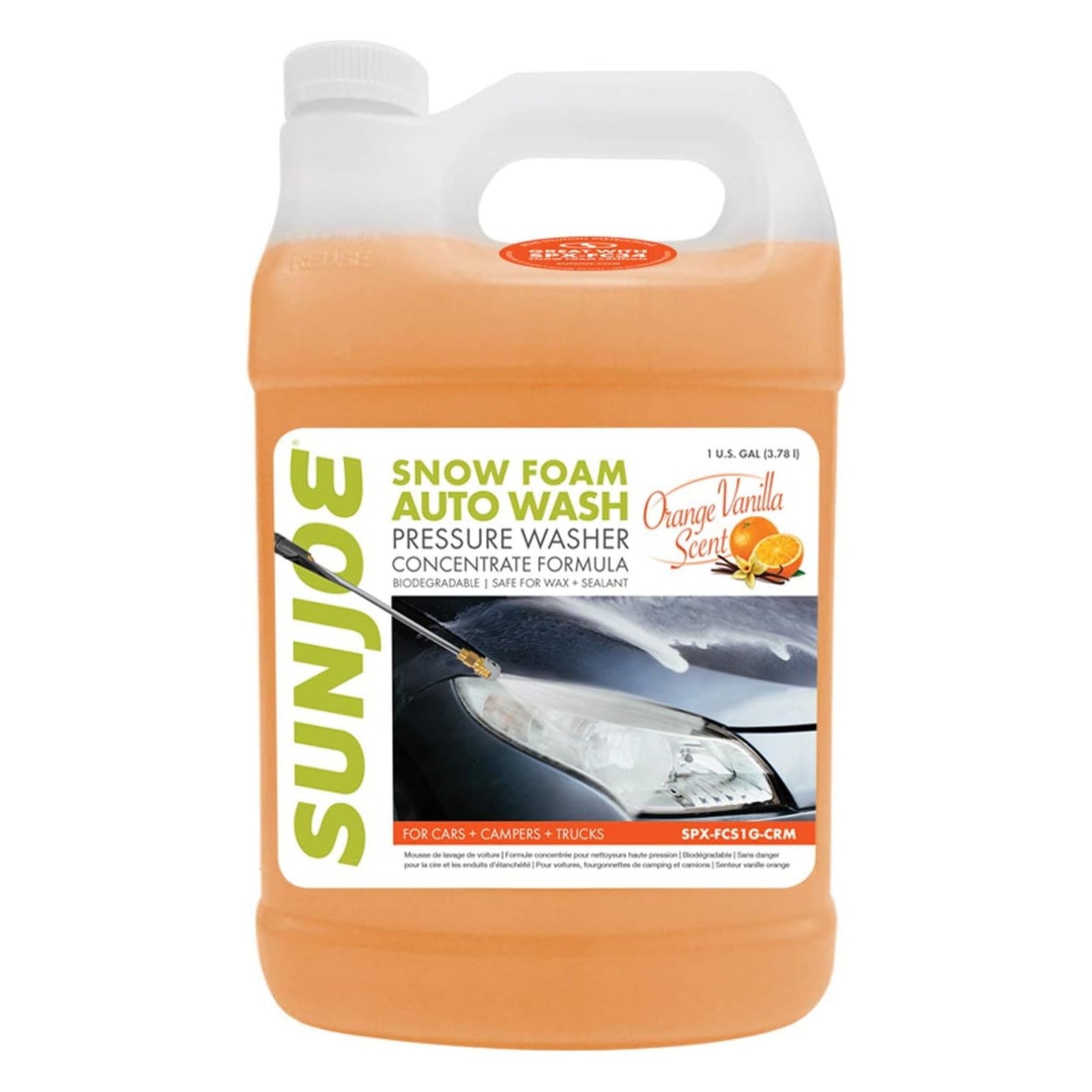 Sun Joe Premium Snow Foam Car Soap Cleaner, 1 Gal, Orange-Vanilla, SPX-FCS1G-CRM - VMInnovations