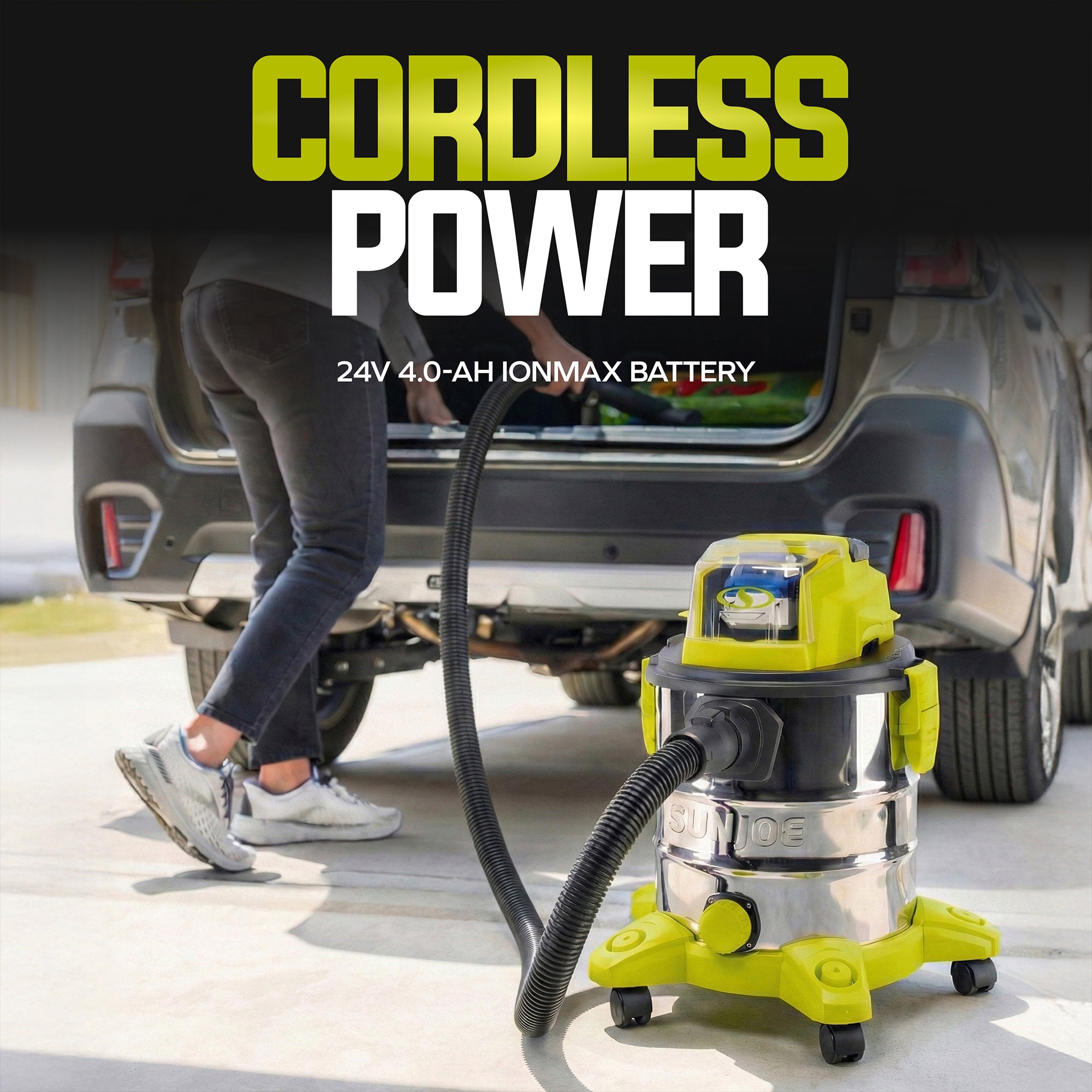 Sun Joe 24V Cordless Stainless Steel Wet or Dry Vacuum Kit, 5.3 Gal (Open Box)