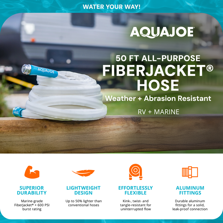 Aqua Joe 50-Foot Expandable RV Hose & flex Marine-Grade Fiber Jacket (Open Box)