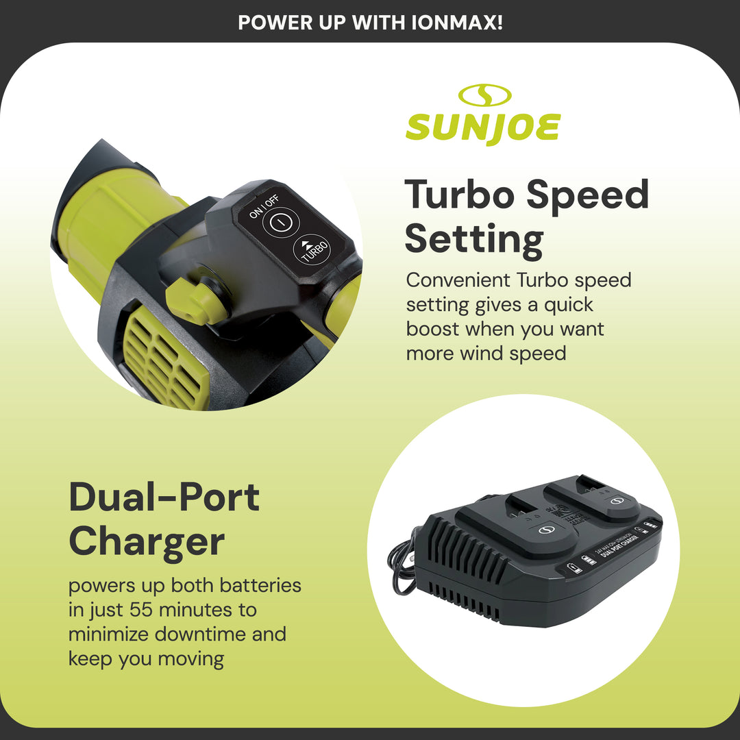 Sun Joe Cordless Brushless Turbine Jet Blower with Battery/Charger, 24V-X2-JB500