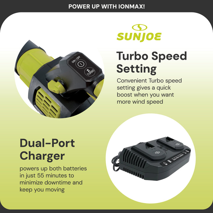 Sun Joe Cordless Brushless Turbine Jet Blower with Battery/Charger, 24V-X2-JB500