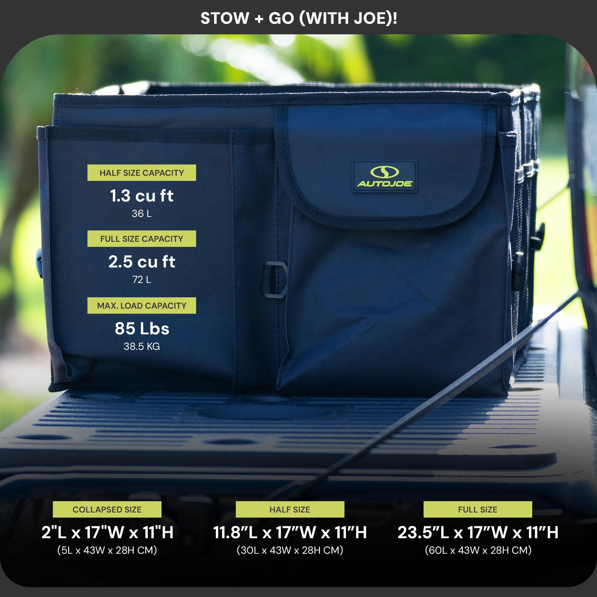 Auto Joe Collapsible Trunk Organizer Storage Caddy with Staps, ATJ-CTSO-BLK