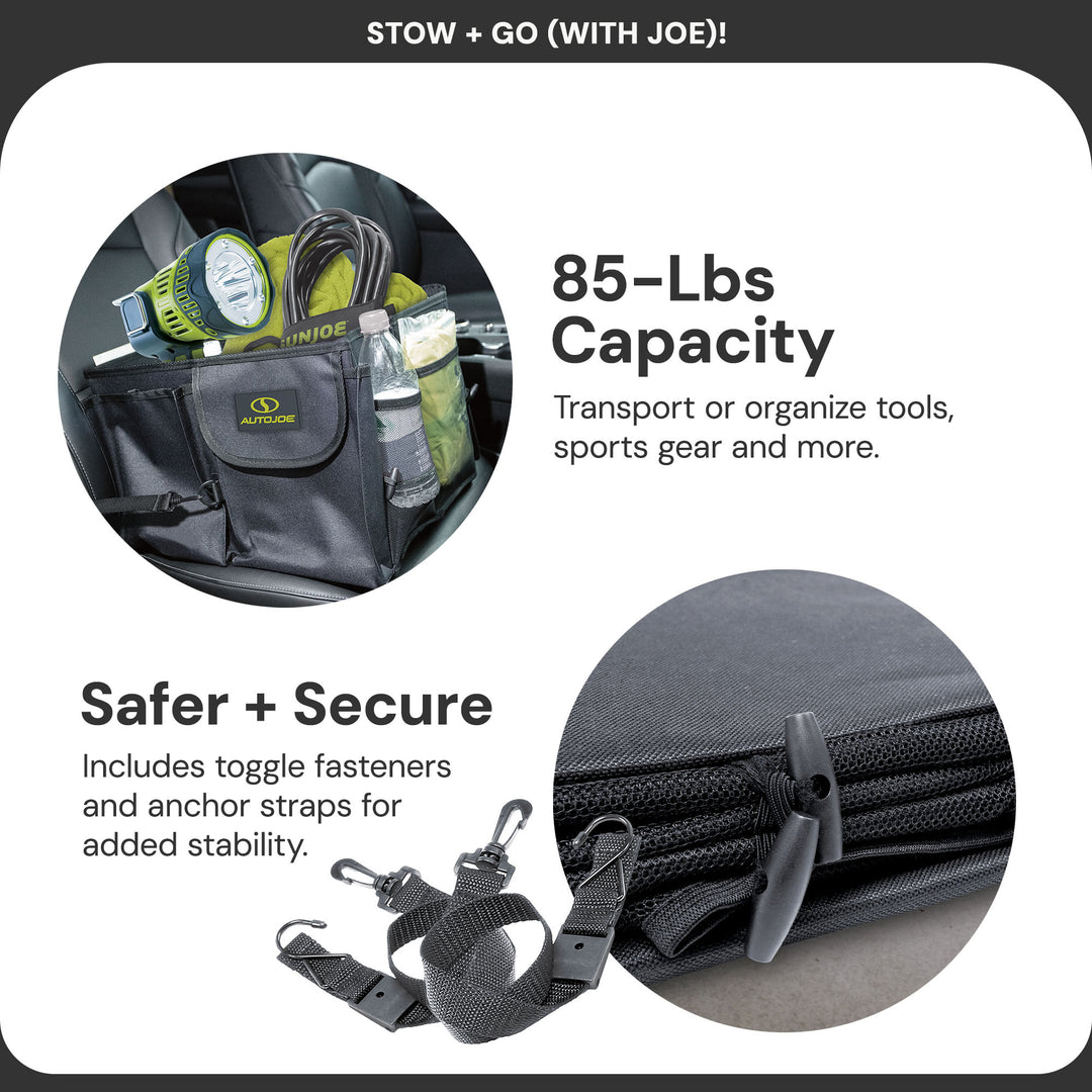 Auto Joe Collapsible Trunk Organizer Storage Caddy with Staps, ATJ-CTSO-BLK