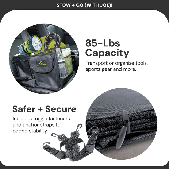 Auto Joe Collapsible Trunk Organizer Storage Caddy with Staps, ATJ-CTSO-BLK