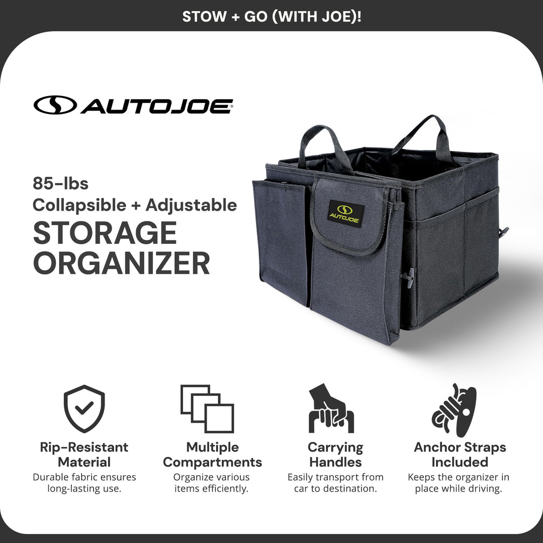 Auto Joe Collapsible Trunk Organizer Storage Caddy with Staps, ATJ-CTSO-BLK