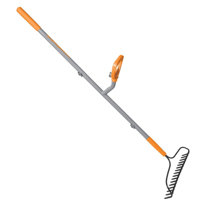 ErgieShovel 54 Inch 16 Tine Bow Rake with Ergonomic Dual Handles, Gray/Orange