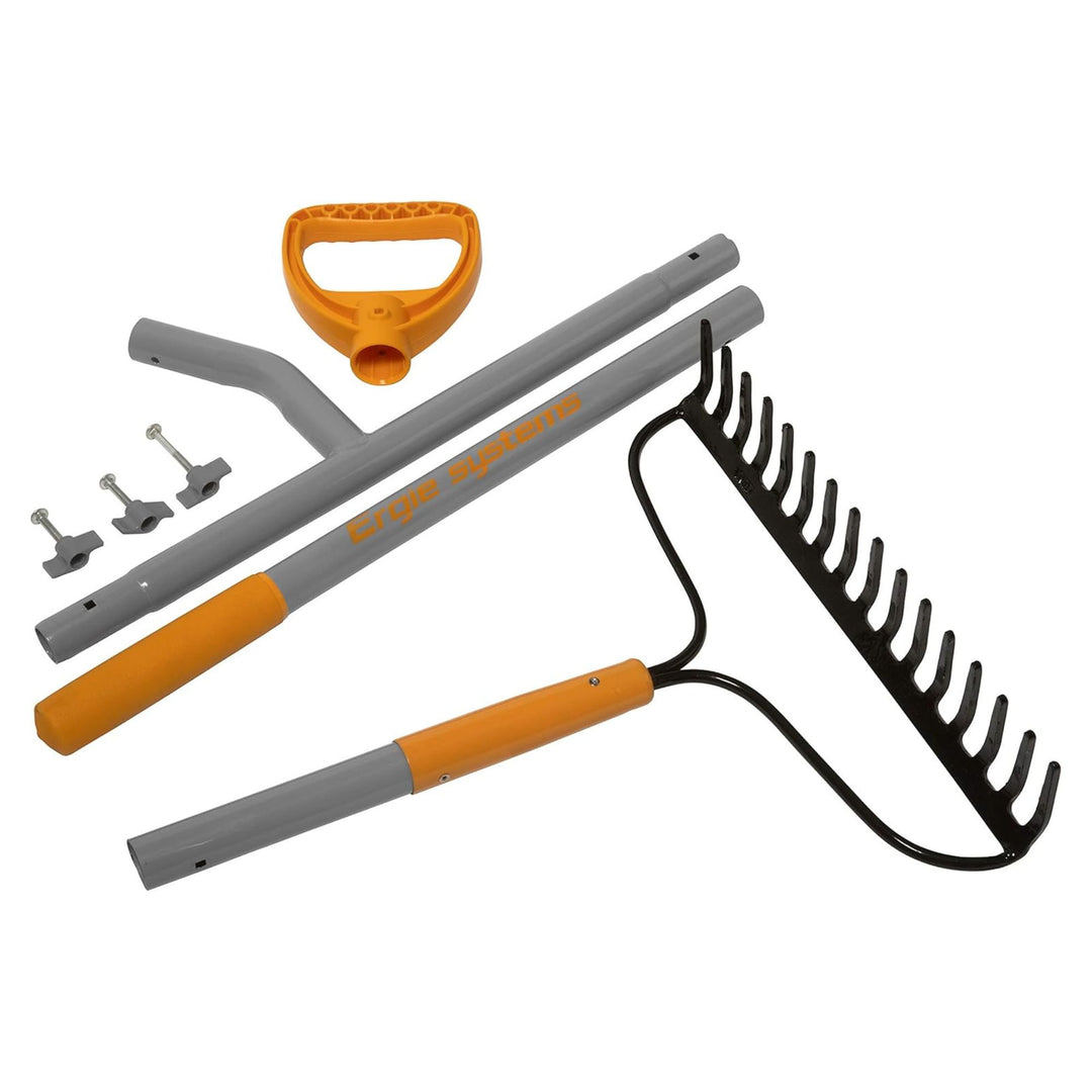 ErgieShovel 54 Inch Steel Bow Rake, Ergonomic Dual Handles, 16 Tines (Open Box) - VMInnovations