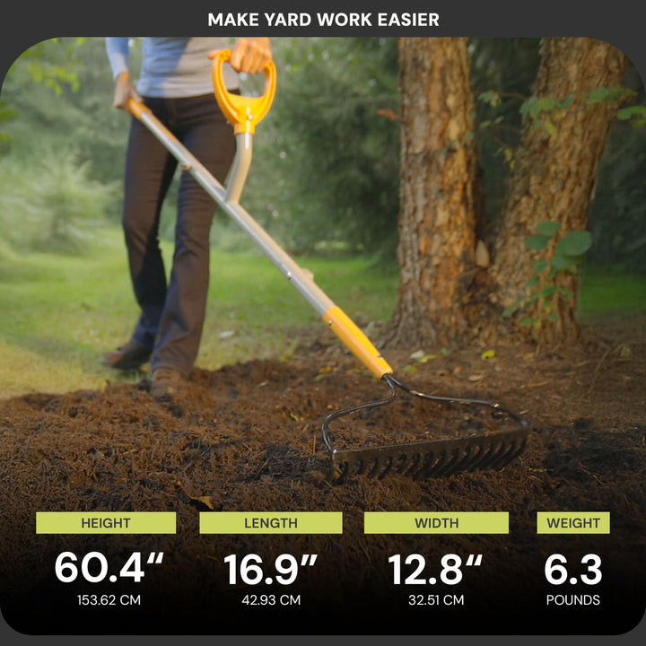 ErgieShovel 54 Inch Steel Bow Rake, Ergonomic Dual Handles, 16 Tines (Open Box) - VMInnovations