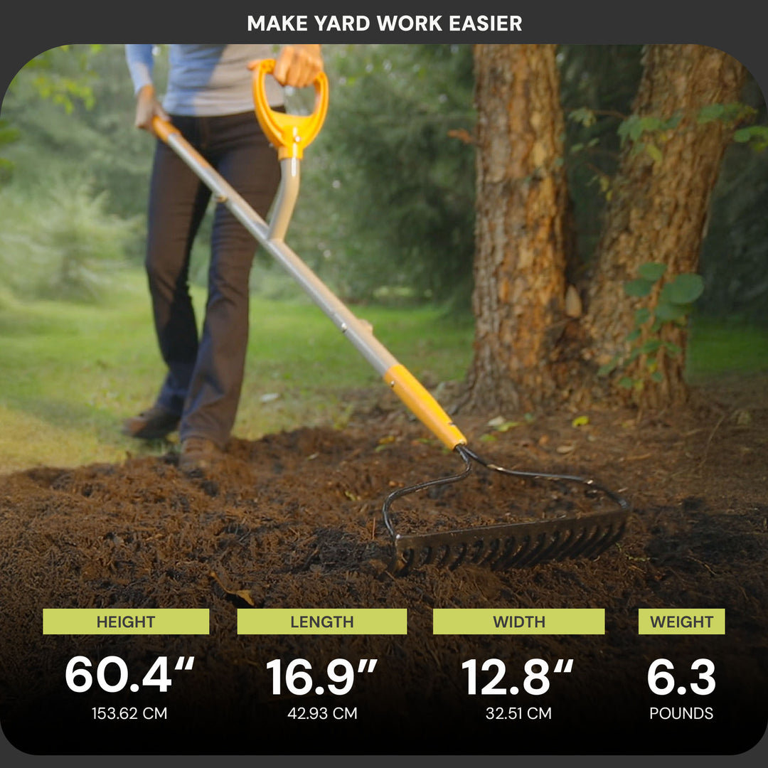 ErgieShovel 54 Inch Steel Bow Rake, Ergonomic Dual Handles, 16 Tines (Open Box)