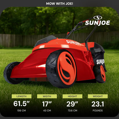 Sun Joe Cordless Lawn Mower, 28V, 14", 10.6 Gal Detachable Bag (Open Box)