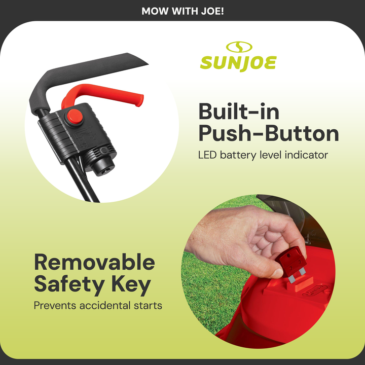 Sun Joe Cordless Lawn Mower, 28V, 14", 10.6 Gal Detachable Bag, MJ401C-XR-RED