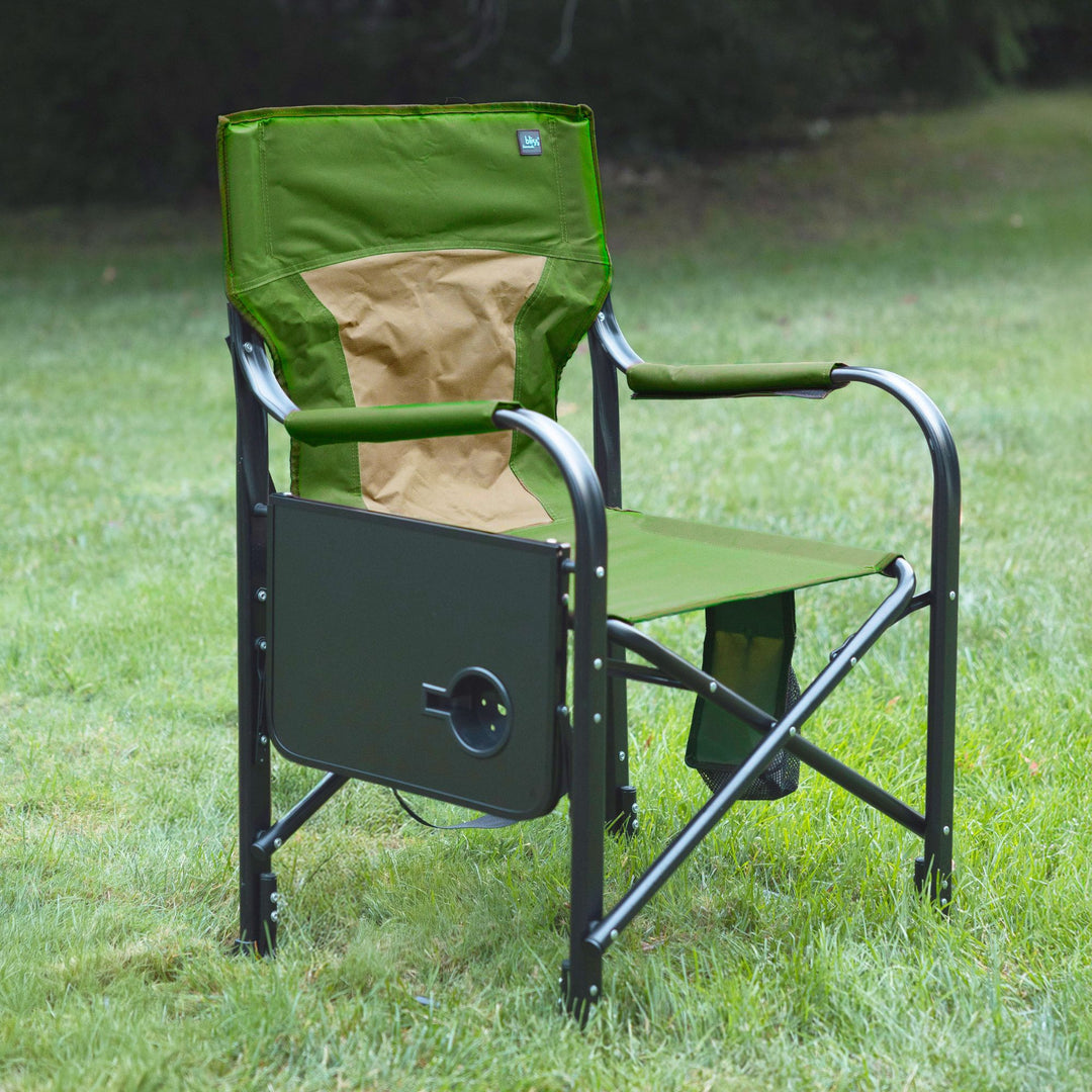 Bliss Hammocks 24V Heated Directors Seat 21 Inch Wide Steel Camping Chair, Green