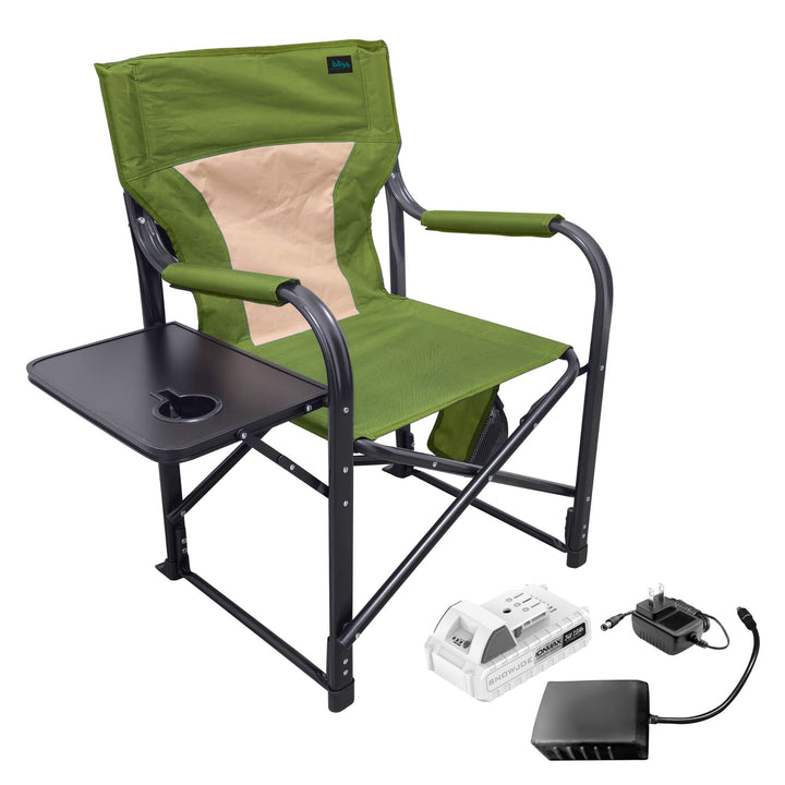 Bliss Hammocks 24V Heated Directors Seat 21 Inch Wide Steel Camping Chair, Green