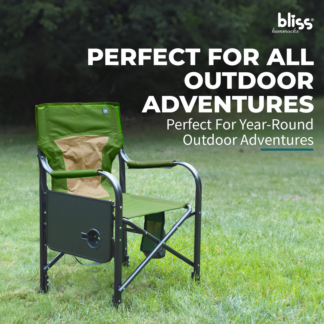 Bliss Hammocks 24V Heated Directors Seat 21 Inch Wide Steel Camping Chair, Green