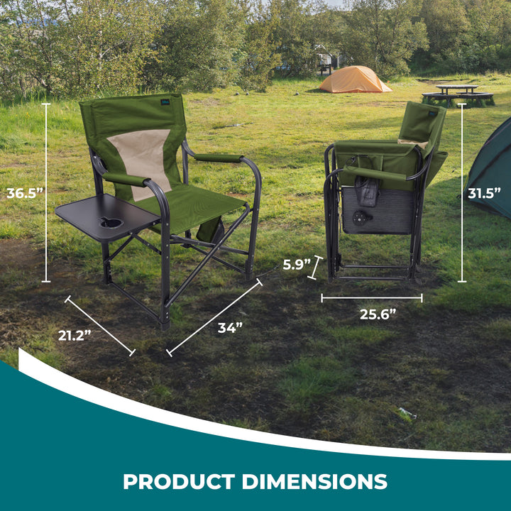 Bliss Hammocks 24V Heated Directors Seat 21 Inch Wide Steel Camping Chair, Green