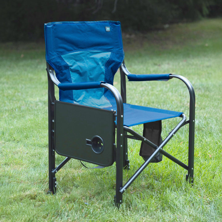 Bliss Hammocks 24V Heated Directors Seat 21 Inch Wide Steel Camping Chair, Blue