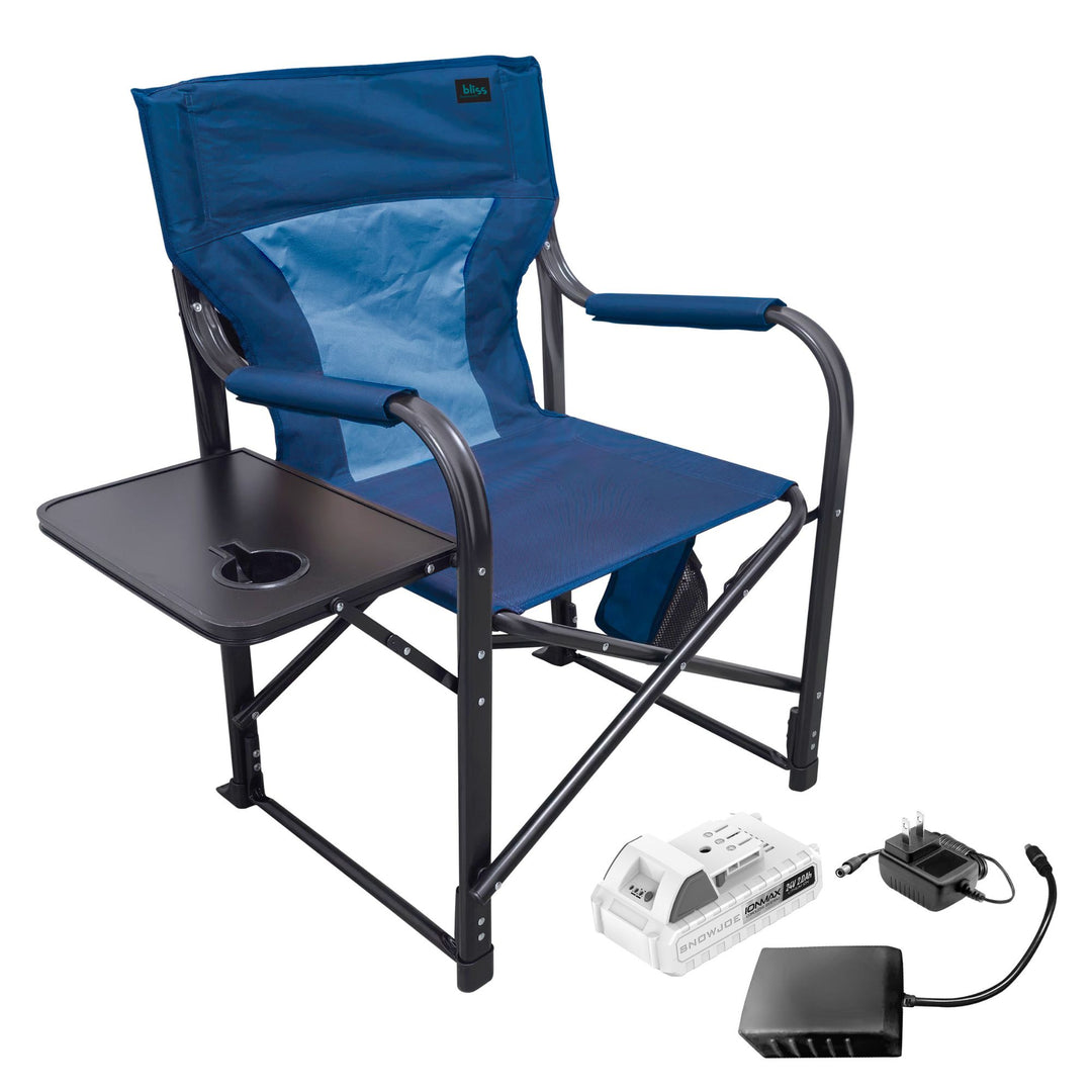 Bliss Hammocks 24V Heated Directors Seat 21 Inch Wide Steel Camping Chair, Blue