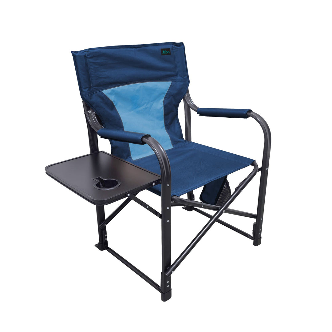 Bliss Hammocks 24V Heated Directors Seat 21 Inch Wide Steel Camping Chair, Blue