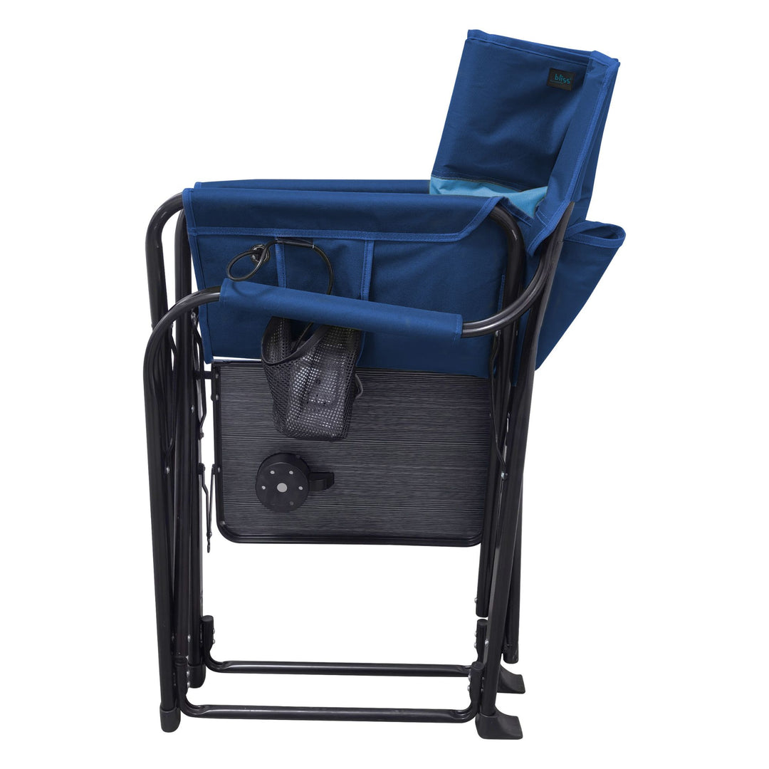 Bliss Hammocks 24V Heated Directors Seat 21 Inch Wide Steel Camping Chair, Blue