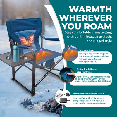 Bliss Hammocks 24V Heated Seat, Folding Chair w/Battery & 3 Heat Settings, Blue