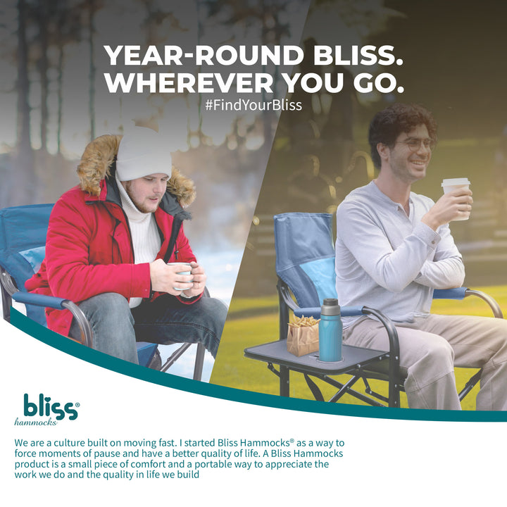 Bliss Hammocks 24V Heated Directors Seat 21 Inch Wide Steel Camping Chair, Blue