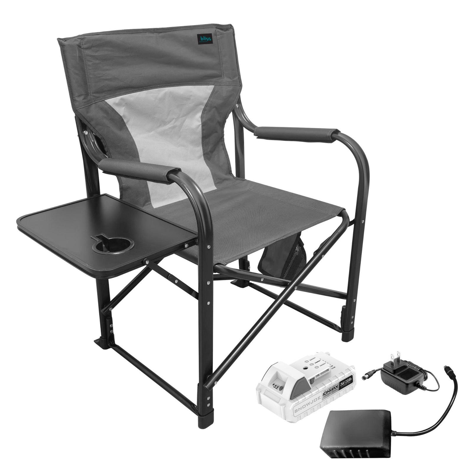 Bliss Hammocks 24V Heated Seat, Folding Chair w/Battery & 3 Heat Settings, Gray - VMInnovations