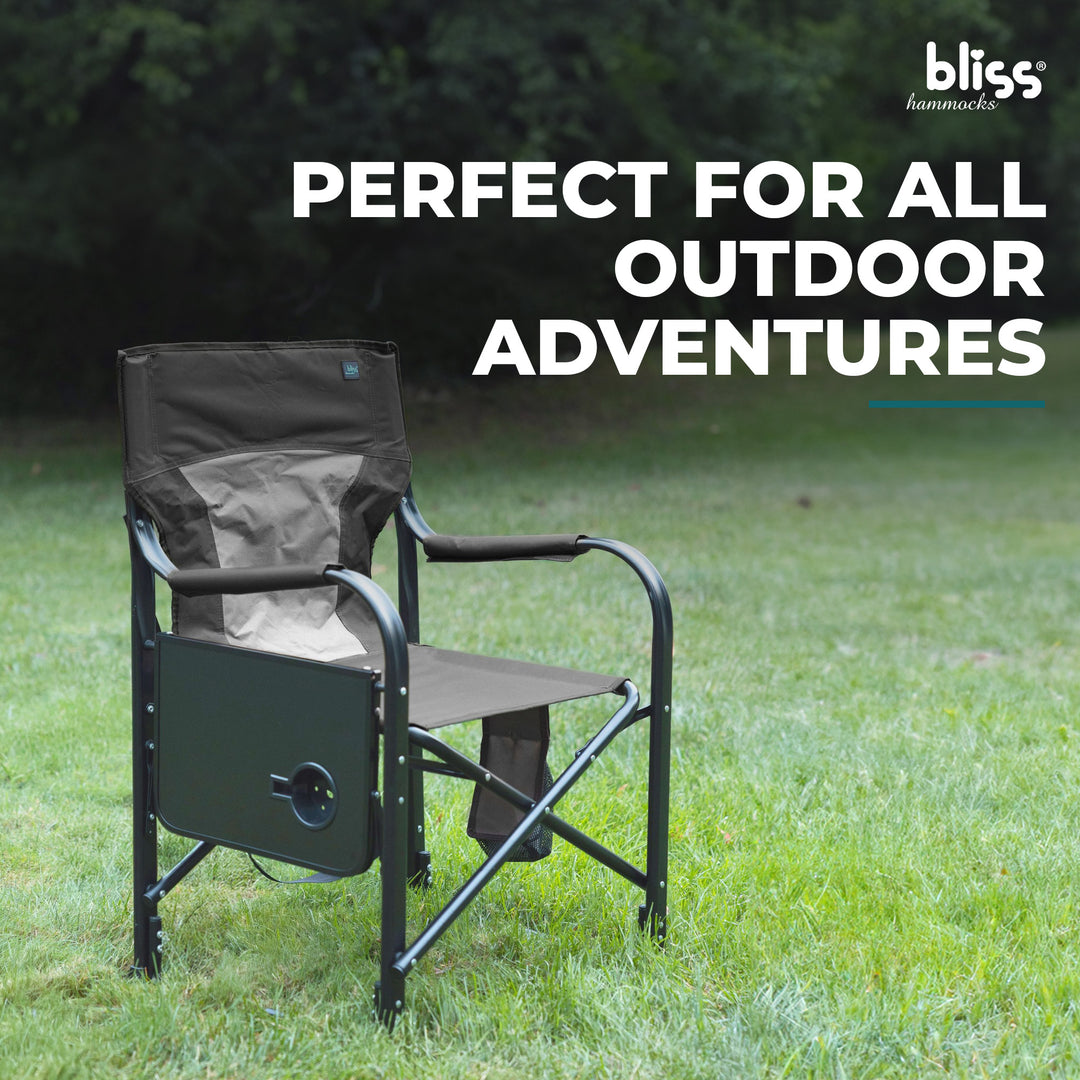 Bliss Hammocks 24V Heated Directors Seat 21 Inch Wide Steel Camping Chair, Gray