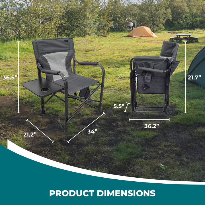 Bliss Hammocks 24V Heated Directors Seat 21 Inch Wide Steel Camping Chair, Gray