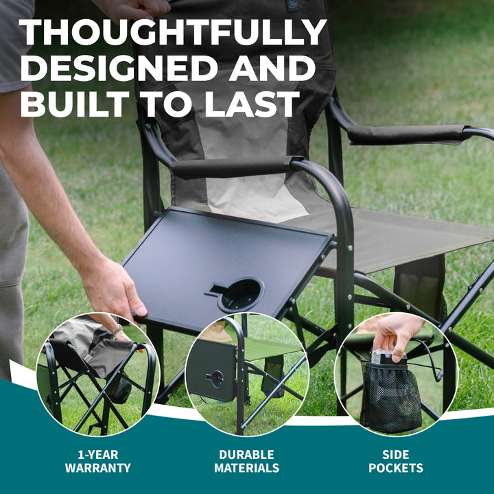 Bliss Hammocks 24V Heated Directors Seat 21 Inch Wide Steel Camping Chair, Gray