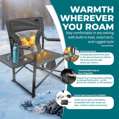 Bliss Hammocks 24V Heated Seat, Folding Chair w/Battery & 3 Heat Settings, Gray - VMInnovations