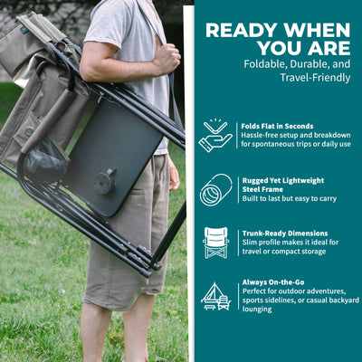 Bliss Hammocks 24V Heated Seat, Folding Chair w/Battery & 3 Heat Settings, Gray - VMInnovations