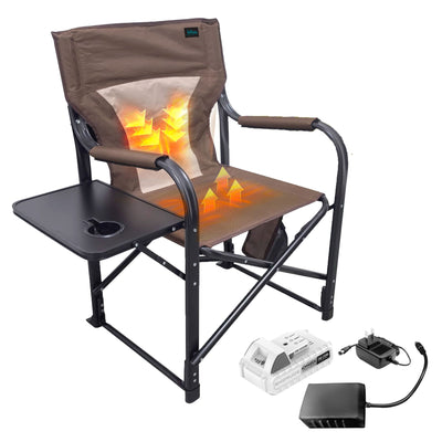 Bliss Hammocks 24V Heated Seat, Folding Chair w/Battery & 3 Heat Settings, Brown - VMInnovations